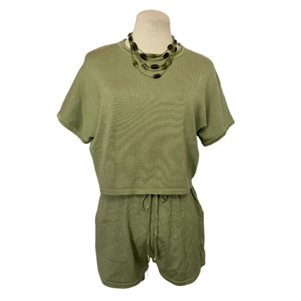 Zesica Sage Green Knit Shorts & Crop Top Set Size XS